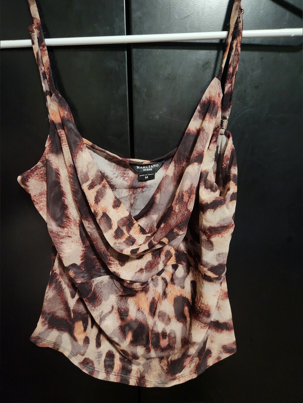 Marciano by Guess Mesh Leopard Print Cowl Neck Camisole Top - Size M
